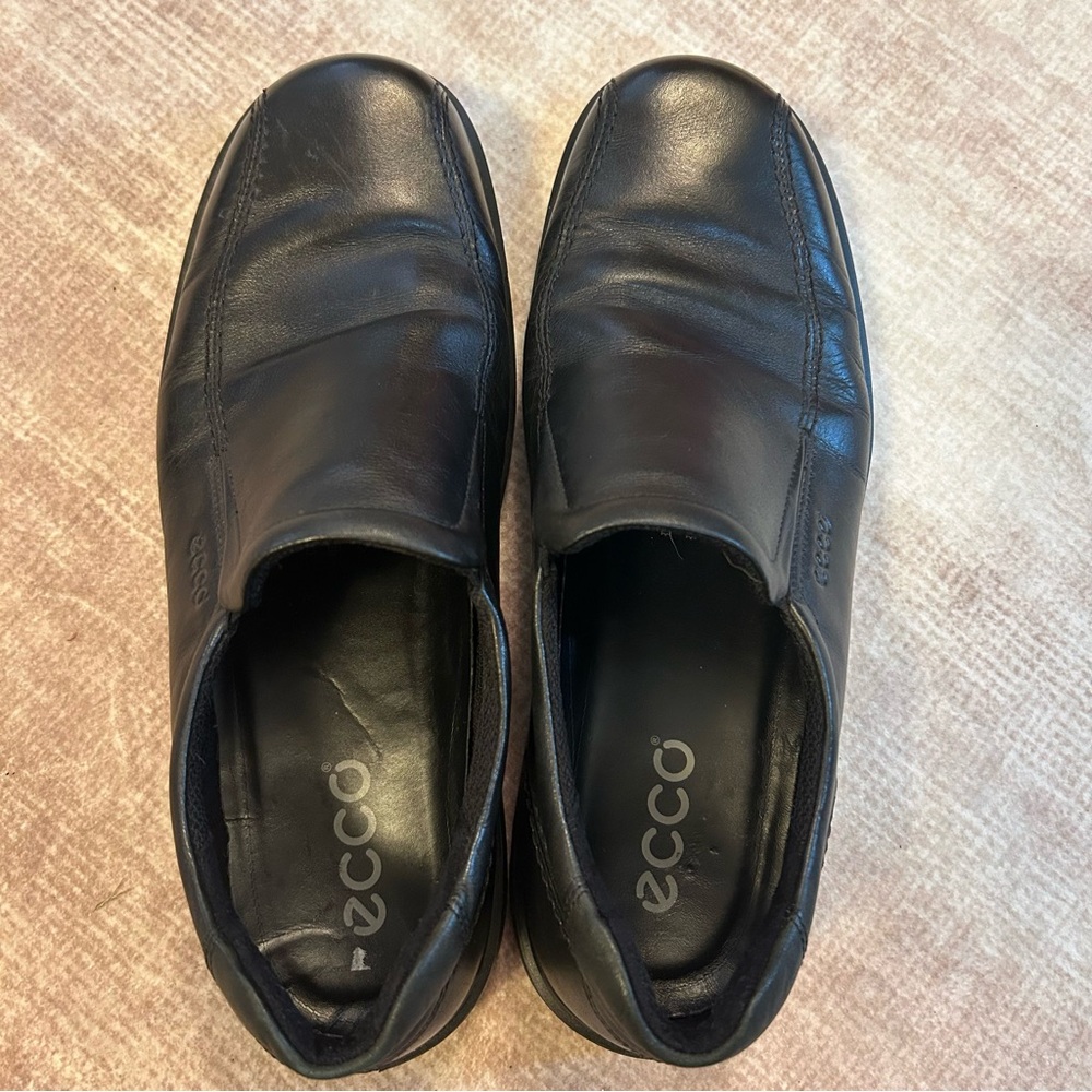 Ecco Black Leather Loafers Slip-On‎ Shoes Sz 46